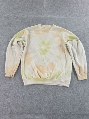 Women's XL Classic Tie-Dye Crewneck Sweatshirt in Pastel Green and Beige